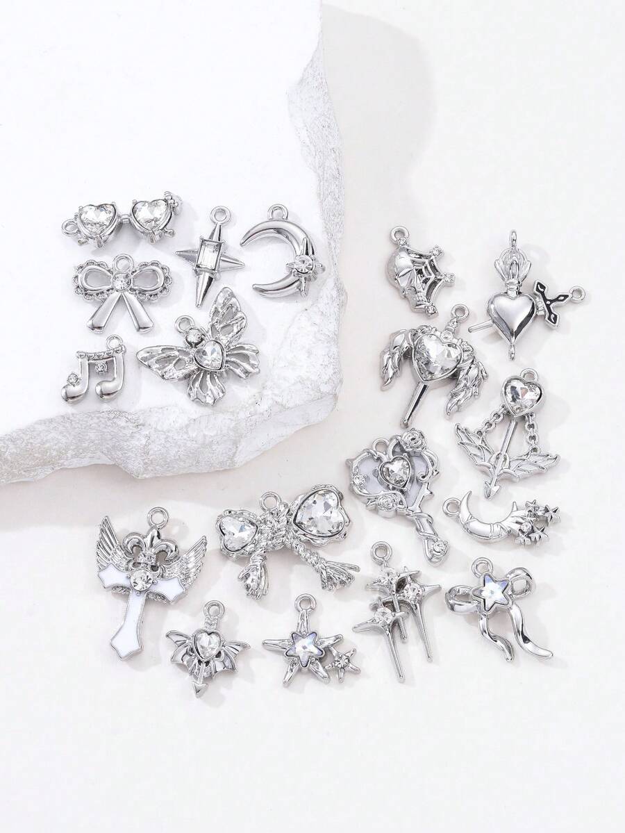 10/20件套水钻装饰月亮、心形、蝴蝶结、星星形状配件，Y2K风格DIY串珠手链和项链