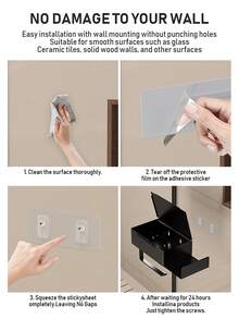 1 pieza Portarrollos de papel higiénico con estante, caja de toallitas húmedas de baño, caja de pañuelos, portarrollos de papel higiénico montado en la pared, caja de pañuelos para la sala de estar y el baño, estante de almacenamiento de papel higiénico sin taladro, organizador de accesorios de baño, accesorios de baño de hotel - Multicolor - Ver 11