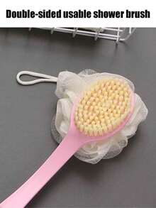 1pc Soft Plush Back Massager, Shower Brush, Home Back Scrubber, Soft Bristle Scrub Brush With Loofah, Hanging Shower Brush, Long Handle Back Scrubber Tool, Long Handle Shower Brush, Back Scrub Brush, Exfoliating, Unisex, Pink/Blue Long Handle Shower Brush, Multi-Function Back Exfoliating And Shower Cleaning Brush, Multi-Function Back Exfoliating And Shower Set, Shower Sponge - One Size - View 4