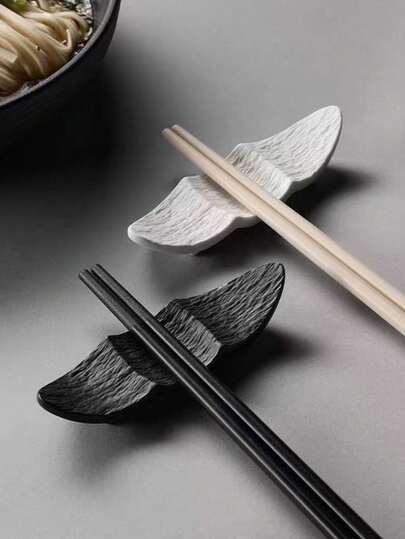 2pcs Matte Ceramic Chopstick Rest, Spoon Holder, Sauce Dish Tableware Set, Restaurant Dining Table Decor