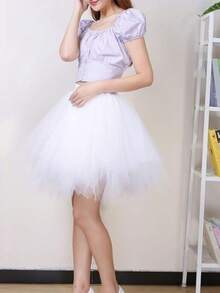 女士蓬松多层薄纱裙，公主/天使/芭蕾舞演员服装连衣裙，松紧腰带，蓬松多层设计 - 淡紫色 - 查看 5