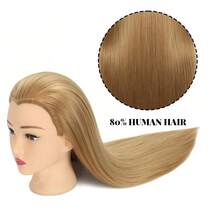 Mannequin Head Human Hair 80% Real Hair Cosmetology Mannequin Head For Braiding Styling Cutting 26-28" Doll Head With Clamp Tools - Gold - View 5