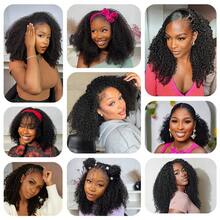 Half Wig Human Hair 3 In 1 Seamless Flip Over Half Wigs Drawstring Curly Half Wigs For Women Human Hair Glueless 180% Density Wear And Go Half Up Half Down Headband Wig Human Hair - Natural Black - View 3