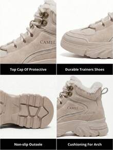 CAMEL CROWN Women's Casual Sports Shoes, Thick Sole High-Top Snow Boots With Warm Lining For Autumn/Winter - Apricot - View 5