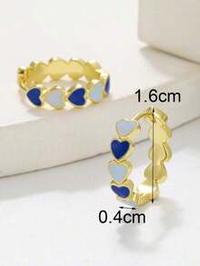 1pair Fashion Heart Shaped Clip-On Earrings, Suitable For Women/Girls Daily, Party, Wedding, Holiday Gift - 金色和藍色 - 查看 8