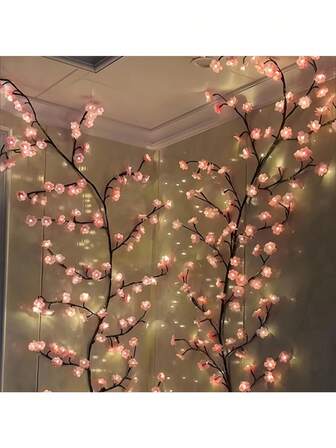 Lámpara de árbol de flores de cerezo, lámpara de decoración de dormitorio con flores de cerezo artificiales DIY, adecuada para fiesta, restaurante, salón de baile, decoración de pared, boda, iluminación novedosa de festival, Navidad, lámpara de ambiente del hogar