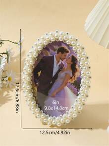 1pc Silver Framed Plastic Bow Tie Photo Frame, Embedded With Rhinestones And Faux Pearls, 3", 6", 7", 8", 10" Oval Frames, Valentine's Day Birthday Party, Children's Home Decor (Pattern Sent Randomly) - Pearl White - View 4