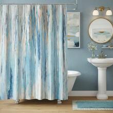Abstract Shower Curtain Modern Shower Curtain Sets For Bathroom Gray Blue Aesthetic Stripe Pattern Contemporary Minimalist Painting Bathtub Curtains With Hooks, The Best Choice For Housewarming,Great Gift For Friends, Families Home Hotel Use - 藍色 - 查看 4