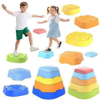 ESOLOM 5pcs Stepping Stones For Kids, 5pcs Non-Slip Balance Stones, Promoting Motor & Coordination Skills, For Toddlers & Kids Age 3-8, Indoor/Outdoor Play, Obstacle Course, Sensory Toys, Boosting Confidence Unisex Gift For Christmas, Halloween, Thanksgiving