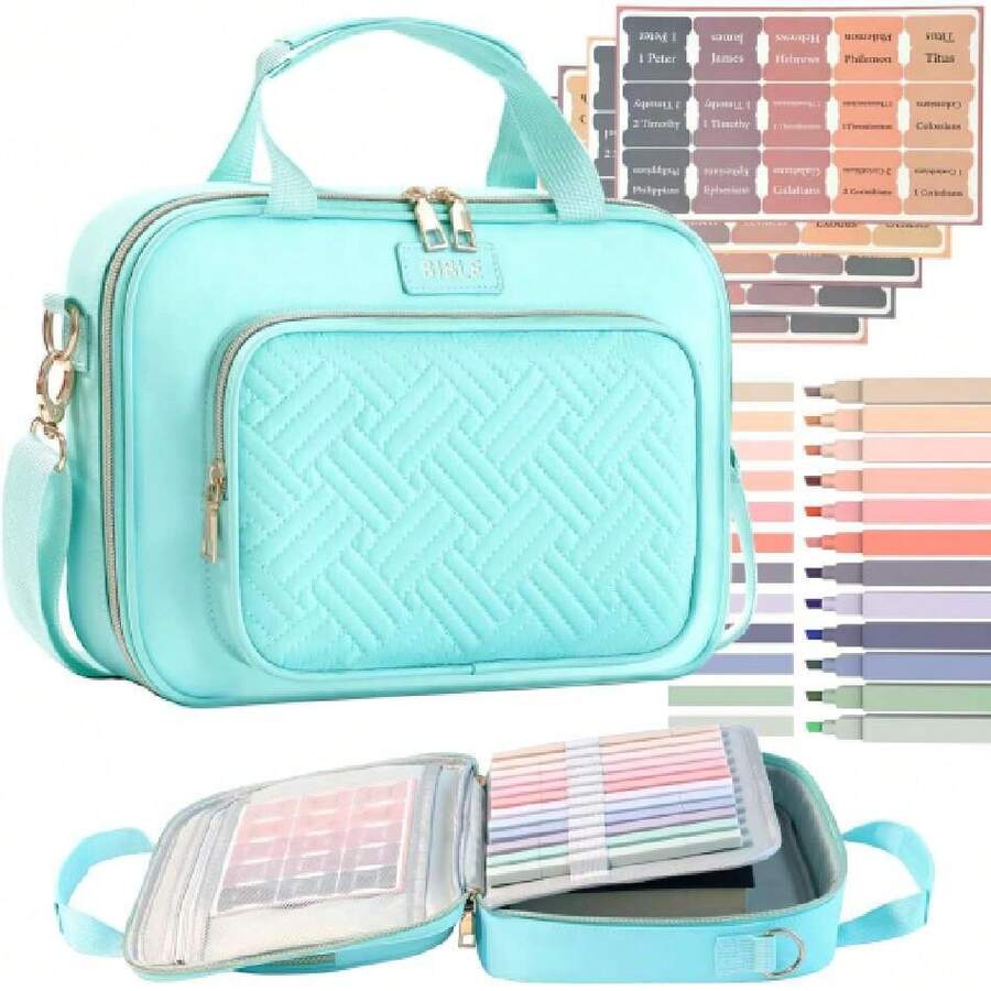 Bible Cover For Women Bible Case, Large Bible Bag, Bible Studupplies Bible Journaling Kit Book Carrying Case With Bible Highers Tabs, Valentines Day Christian Gifts For Women (Blue),38821193 - 藍色 - 查看 1