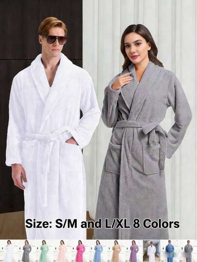 1pc Unisex Shawl Collar Bathrobe, Long, Warm & Soft, Multiple Colors Available, Fluffy & Soft, Highly Absorbent & Quick-Drying, Suitable For Men & Women, Women's Loungewear Robe, Suitable For Home, Hotel, Bathroom, Bedroom, Swimming Pool, Spa, Party, Picnic And Various Occasions, All Season