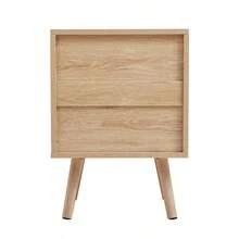 2PCS 2 Drawers Rattan Bedside Table Cabinet Bedroom Furniture Storage Nightstand - Natural Wood - View 6