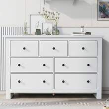 Modern And Minimalist Large Capacity Dining Room Cabinet, Entryway 7 Drawers, Suitable For Kitchen, Dining Room, Living Room, Khaki, White. - White - View 8