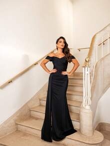 Elegant Asymmetrical Zipper Wedding Party - Black - View 2