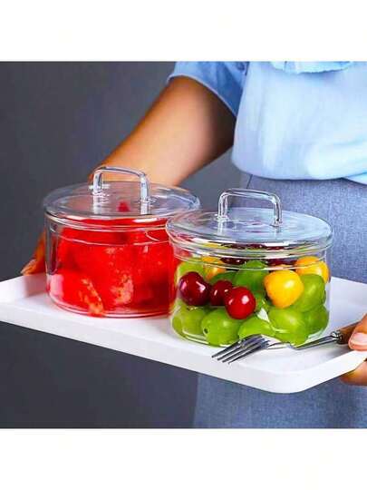 1pc High Borosilicate Glass Bowl With Lid, Transparent Food Storage Container For Fruit, Dessert, Candy, Snacks, Kids Salad Bowl