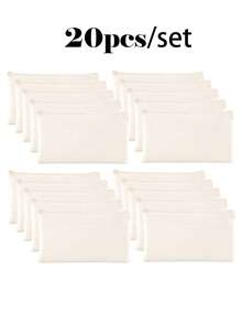 5/10/20/50个装空白帆布手提袋套装，适用于DIY绘画、数码印刷、手工制作 - 便携式化妆包、旅行洗漱包、表达爱意和感激之情的礼物 - 可爱的手提包、钱包、零食、礼品收纳袋，带拉链，化妆包，旅行必备 - 米色 - 查看 47