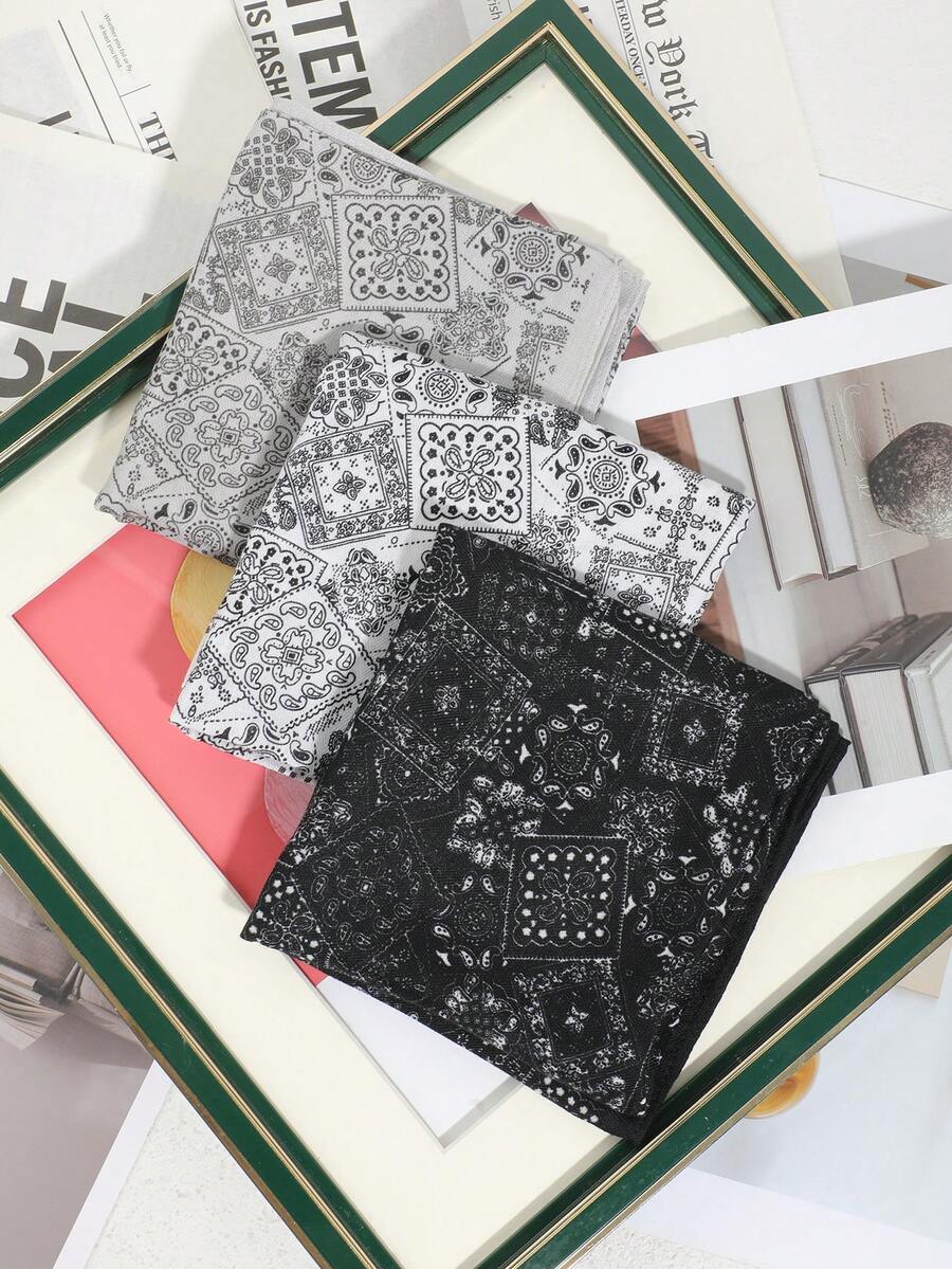 1pc Men's Fashion Classic Paisley & Cashew Flower Pattern 68cm Velvet Square Scarf/Shawl, Suitable For Casual Outings And Matching - A - View 1