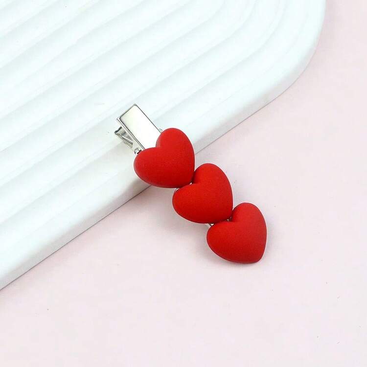 5pcs/Set Red Heart Themed Hair Accessories, Suitable For Valentine's Day Proposal Party, Women Hair Clips, Bangs, Side Braid Hair Ties - Red - View 4