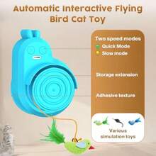 Interactive Cat Toys For Indoor Cats - Automatic Flying Bird Feather And Mouse Wand Enrichment Toy Hands-Free Or Handheld USB-Rechargeable  Play Chase Exercise For Bored Kittens And Adult Cats+FVXCSDS - Màu xanh lam - Xem 7