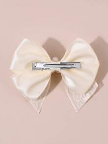 2个白色丝带蝴蝶结发夹，仿珍珠和水钻发夹，花朵印花发卡，适合女孩儿童日常佩戴，可作礼物 - 白色 - 查看 7