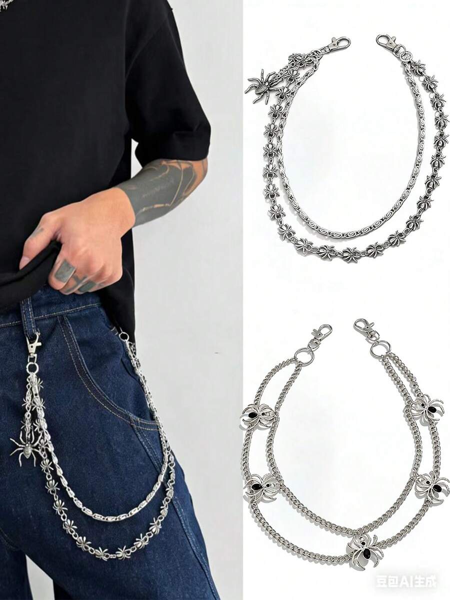 Luxury Streetwear Metal Punk Style Personalized Tassel Rivet Waist Chain Retro Dark Ins High Street Casual Men Pant Chain