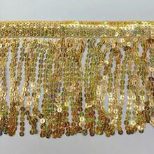 2英寸宽 - 亮片流苏花边饰带，亮片丝带流苏面料，适用于拉丁舞服装、舞台幕布、DIY工艺品