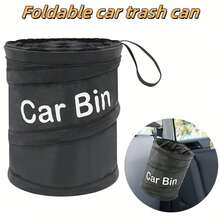1pc Portable Multifunctional Car Folding Garbage Bin, Foldable Car Garbage Bin Storage Bin, Hanging Car Garbage Bin, Car Storage Bin, Backrest Storage Bag, Car Seat Storage Bin, Camping Spiral Bin, Car Accessories, Suitable For In Car Garbage Storage - Black - View 2