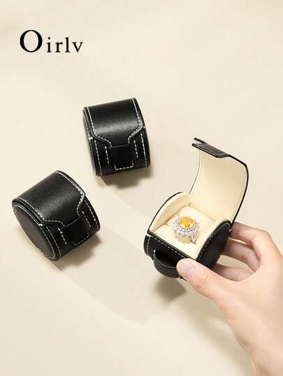 Oirlv 1pc Creative PU Leather Ring Pouch, Portable Travel Jewelry Storage Bag, Minimalist Premium Ring Organizer, Suitable For Daily Jewelry Display And Storage