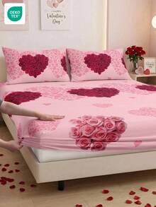 1 Stück Spannbetttuch für Valentinstag, Bettwäsche, Matratzenschoner, Bettüberwurf, Spannbetttuch, Valentinstag Heimdekoration, romantisches Rosenprint Spannbetttuch, komfortables Heimtextil, atmungsaktiver Anti-Pilling Matratzenschoner, weich & hautfreundlich, weiche & bequeme Schlafzimmer Bettwäsche, Valentinstag Geschenk, Liebe & Romantik, Paarbettwäsche, Liebesthema, Überraschungsgeschenk, Valentinstag Essentiell, Überraschungsgeschenk, OEKO-TEX zertifiziert - Verschiedenfarbig - Übersicht 8