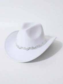 棕色毡布牛仔帽，饰有水钻叶子帽带 - 西部风格女牛仔帽，适合女士参加派对和户外活动 - 彩色 - 查看 12