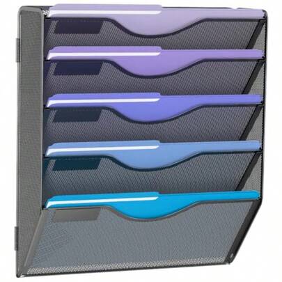 Organizador de archivos de pared de 11 niveles, soporte colgante de archivos de pared, carpeta de papel montada en la pared, organizador de malla para revistas, documentos y correo, organizador de pared para oficina, escuela y hogar, color negro