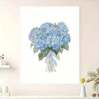 1幅蓝色绣球花水彩墙画，海岸风情，送给孙女的帆布画，植物海报，水彩花卉装饰画，适用于卧室、客厅或公寓宿舍装饰，送给她的礼物，可选择无框或有框。