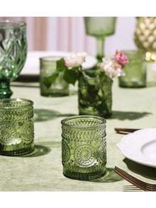 2个复古绿色玻璃烛台 - 精致优雅的茶蜡烛台，图案精美，适合节日派对装饰、婚礼餐桌摆设和节日餐桌装饰 - 綠色燭台 - 查看 3