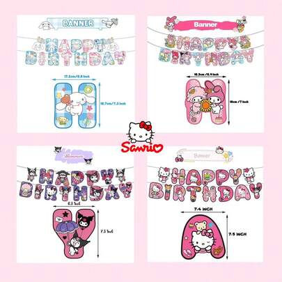 15pcs/Set New Sanrio Melody Kuromi KT Cat Series Party Decoration Pennant Flags Set