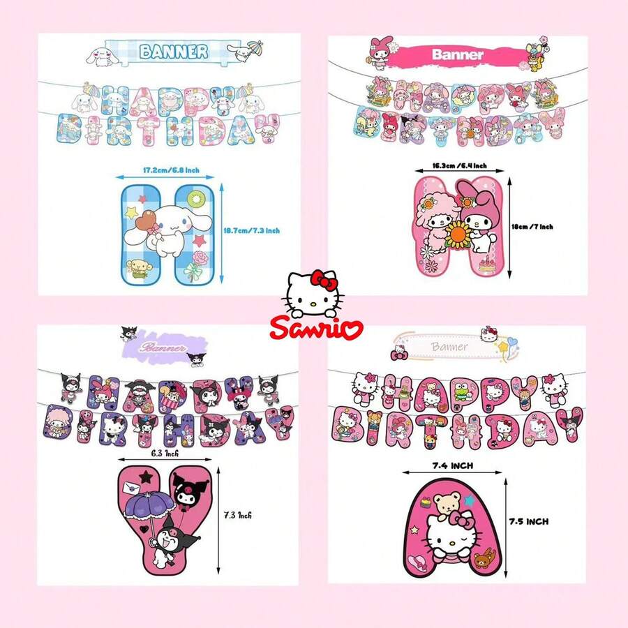 15件/套 新款三丽鸥旋律库洛米KT猫系列派对装饰三角旗套装 - 彩色 - 查看 1