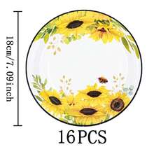 7/9英寸向日葵边一次性餐盘套装，派对餐盘，一次性纸盘，杯子，餐巾纸，适用于婚礼、订婚、生日、婚宴餐具 - 彩色 - 查看 12
