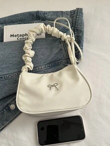 1 szt. Jednokolorowa, modna torebka z falbanką w kształcie chmury, na ramię i pod pachę - Biały - Zobacz 7