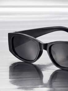 1 par de gafas de sol rectangulares de moda retro unisex, adecuadas para vacaciones, viajes, playa, fiestas, conducción, pesca, regalo de cumpleaños, uso diario - Negro - Ver 3