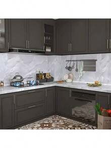 自粘可移除大理石纹贴纸 - 非常适合厨房/客厅墙面装饰和家具翻新 - 灰白 - 查看 5