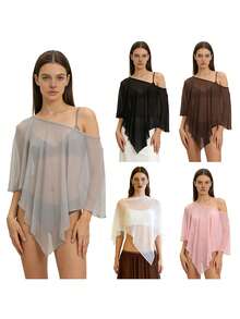 Women Sheer Tops, Solid Irregular Cover-up Loose Summer Clubwear for Street Party - Gris - Ver 5