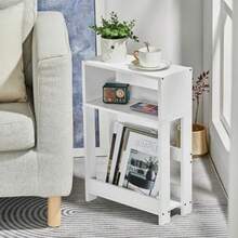 Narrow Side Table With Storage Shelf 3-Tier Slim End Table And Nightstand For Bedroom Living Room Sofa Side Table For Small Spaces White - White - View 4