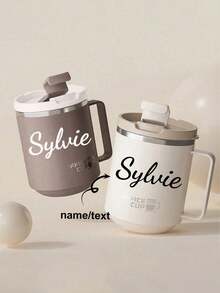 1pc 12oz Customized Stainless Steel Insulated Coffee Mug With Handle, Suitable For Back To School Season, Double Wall Vacuum Insulated Tumbler With Sliding Lid, Large Capacity Drink Cup For Home, School, Office, Outdoor Camping, Picnic, Students And Adults - Multicolor - View 3