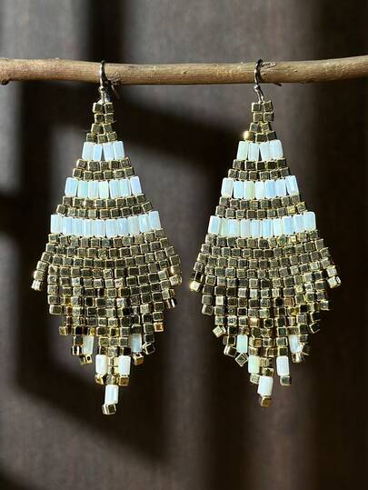 AHAYA 手工复古流苏耳环，女士优雅串珠耳环，波西米亚风彩色串珠耳环，创意灵感首饰，日常休闲时尚配饰，音乐节耳环，节日礼物