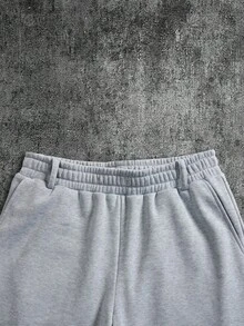 男士浅灰色阔腿运动裤，侧边褶裥设计，松紧腰带，街头风裤装 - 淺灰色 - 查看 6