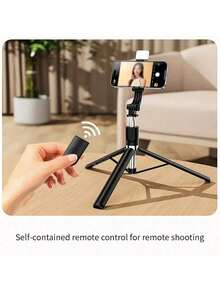 70'' Extendable Selfie Stick Tripod With Wireless Remote & Light – Portable Phone Stand For Smartphones And Cell Phones - Black - View 4