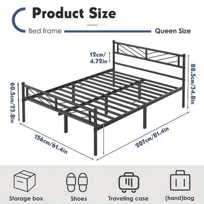 [Sturdy Steel King Bed Frame] Sturdy Steel Heavy-Duty King Bed Frame - Full Size (3ft, 4FT6, 5ft) | Metal Platform Bed With Slatted Base & Arrow Headboard, Under-Bed Storage Space, No Box Spring Needed, Easy Assembly | Matte Black Finish For Modern/Traditional Bedrooms, Bedroom Furniture, Timeless Style, Highquality Build, Apartment Living