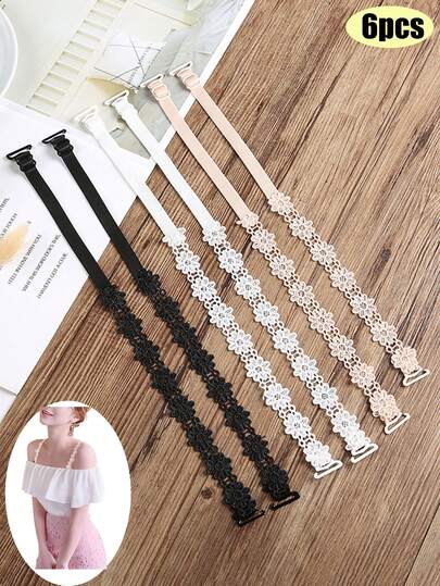 6pcs/4pcs/2pcs Set - Sunflower Lace Floral Bras With Detachable Straps, Invisible Lace Back, Open Shoulder Design