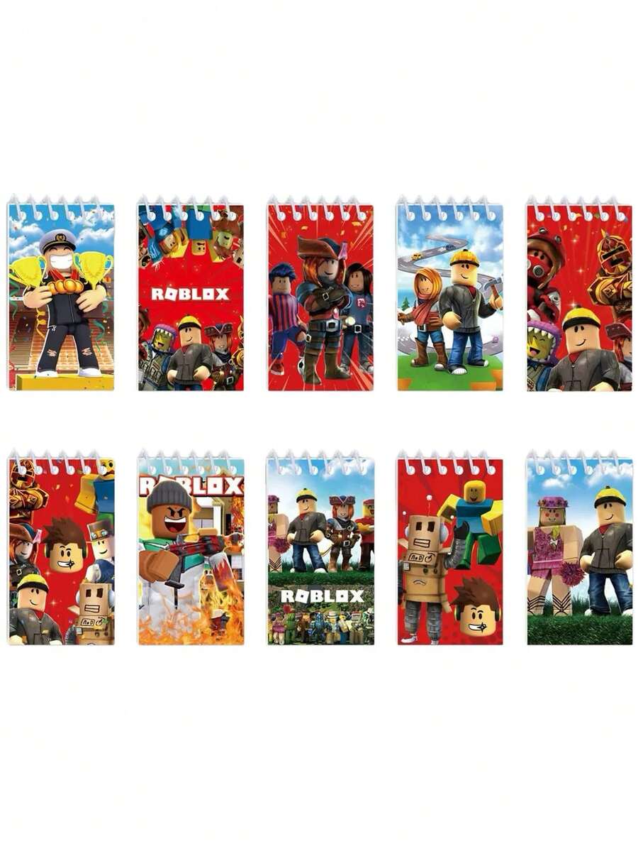 10pcs Cartoon Sandbox Game Character Steve Alex Children's Writing Notebook, Spiral Bound Creative Planner Notebook, Holiday Gift - Multicolor - View 1