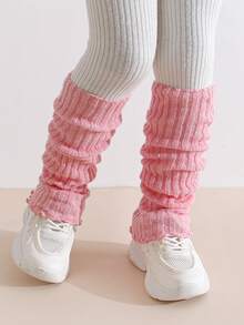 1 双粉色针织腿套，适合幼儿女孩，时尚休闲日常穿着，适合 3-12 岁