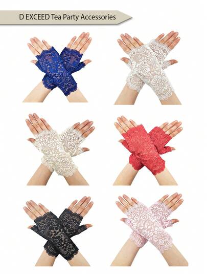 1 par de guantes de encaje Forever & Moment para mujer, guantes sin dedos con diseño floral para cosplay, disfraz, té, boda, novia, conciertos, actuaciones y fiestas de disfraces